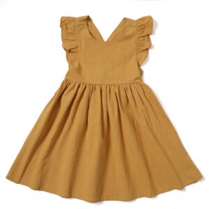Girls Simple Solid Color Stringy Cross Strap Buckle Dress