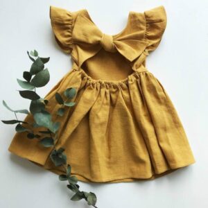 Girls Fashion Solid Color Backless Bowknot Dress