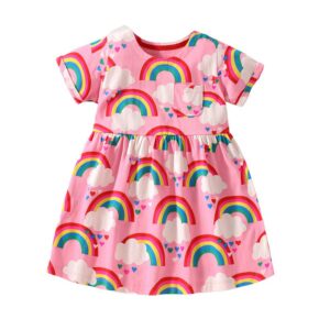Children Kids Toddlers Fashion Girls Short Sleeve Rainbow Dress