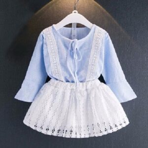 Children Kids Toddlers Girls Long-Sleeved Plaid Top And Skirt 2pcs Set