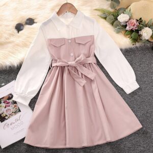Children Kids Toddlers Girls Long Sleeve Patchwork Lapel Princess Dress