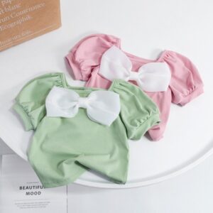Children Kids Toddlers Girls Short Sleeve Cute Bow Knot T-Shirt