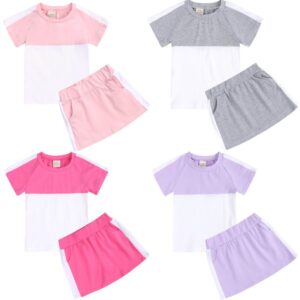 Children Kids Toddlers Girls Boys Short-Sleeve Color Blocking T-Shirt And Shirt 2pcs Set
