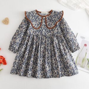 Children Kids Toddlers Girls Long Sleeve Flower Doll Collar Dress