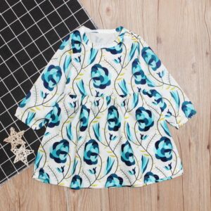 Children Kids Toddlers Girls Long-Sleeved Floral Print Doll Collar Dress
