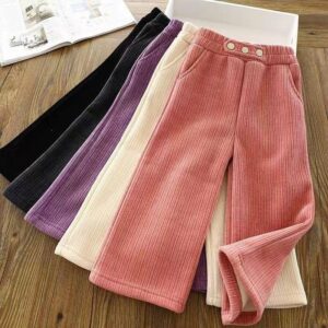 Children Kids Toddlers Girls Plus Velvet Thick Wide-Leg Pants