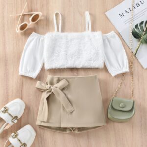 Children Kids Toddler Girls One-Shoulder Top And Solid Color Shorts 2pcs Set