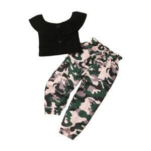 Children Kids Toddlers Girls Off-The-Shoulder Top And Camouflage Pants 2cps Set