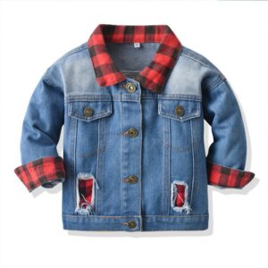 Children Kids Toddler Girls boys Plaid Long-Sleeved Denim jacket