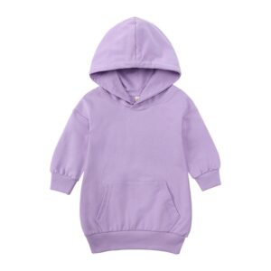 Toddler Baby Infant Girls Solid Color Long Sleeves Hooded Dress