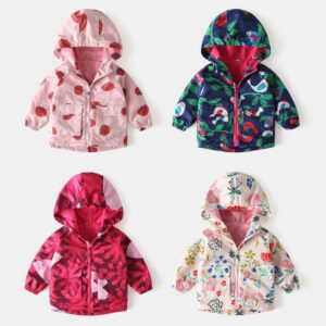 Kids Toddler Girls Fashion Cartoon Print Fleece Midi Windbreaker