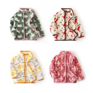 Kids Toddler Girls Boy Fashion Cartoon Print Fleece Dinosaur Heart Jacket