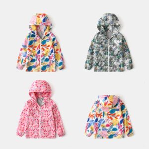 Kids Toddler Girls Boy Fashion Spring Autumn Cartoon Print Waterproof Jacket Polka Dot Jacket