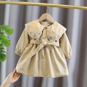 Kids Toddler Girls Fashion Lace Trim Collar Midi Trench Coat