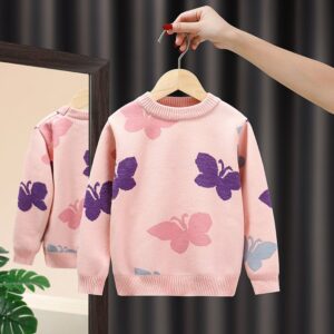 Kids Toddler Girls Fashion Fall/Winter Butterfly Pattern Long Sleeve Crewneck Sweater