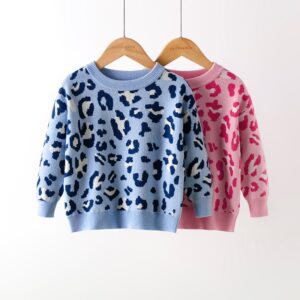 Kids Toddler Girls Boy Fashion Fall/Winter Leopard Long Sleeve Crewneck Sweater