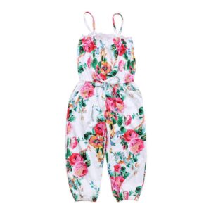 Girls Summer Flower Print Suspender Sleeveless Romper