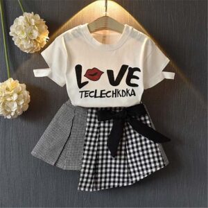 2 Pcs Set Girl Kid Letter Print White Tees And Shirts