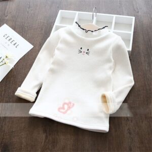Girls Cute Cat Embroidery Stringy Selvedge Design Round Neck Long Sleeve Thickening Knitwear