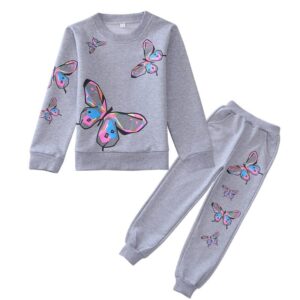 Kids Fashion Butterfly Printed Tops And Pants Set
