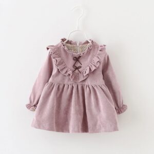 Girls V Shape Stringy Selvedge Design Solid Color Dress