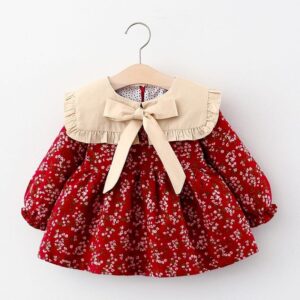 Girls Cute Bowknot Decoration Stringy Selvedge Design Floral Dress