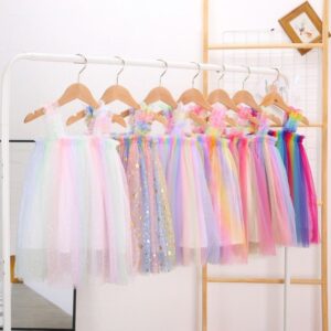 Kids Toddler Girls Fashion Rainbow Sling Mesh Dress