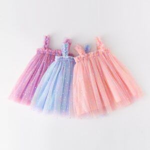 Kids Toddler Girls Fashion Symphony Rainbow Sling Mesh Dress