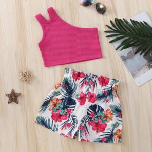 Kids Toddler Girls Fashion One Shoulder Sling Top + Floral Print Shorts Set