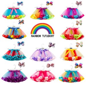 Kids Toddler Girls Fashion Mesh Rainbow Free Bow Tiara Tutu Skirt