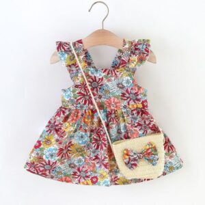 Kids Toddler Girls Fashion Vintage Contrast Large Floral Sling Halter Bag Dress