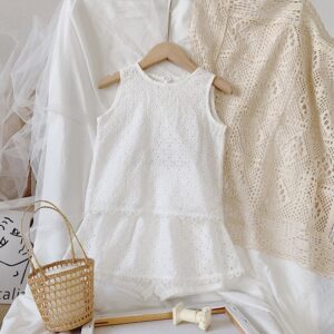Kids Toddler Girls Fashion Sweet And Cute Vest Shorts Hollow Solid Color Lace Suit