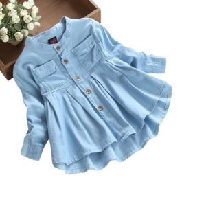 Kids Girls Simple Solid Color Single Breasted Long Sleeve Ruffle Design Denim Jacket