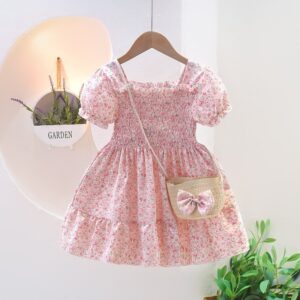 Kids Girls Tiny Flower Short-Sleeved Cute Dress