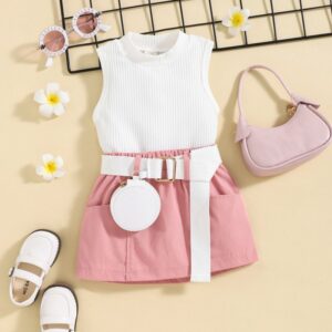 Children's Casual Pit Strip Vest Top + Skirt + Bag Three-Piece Set