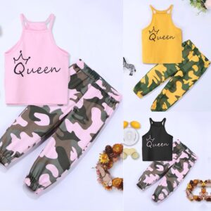 Kids Casual Alphabet Vest Camouflage Trousers Two-Piece Set