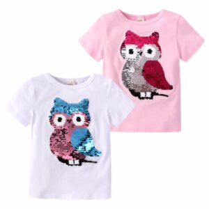 Kids Girl Sequin Color Changing Short-Sleeved T-Shirt Small And Medium Children's Cartoon Top