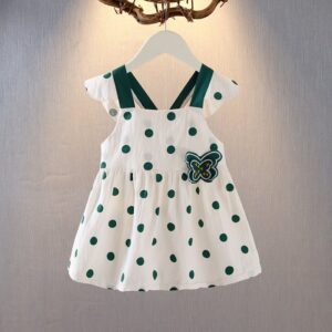 Kids Girls Cute Polka Dot Square Neck Butterfly Bow Decor Dress