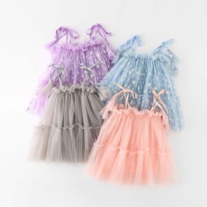 Kids Girls Cute Solid Color Stringy Selvedge Mesh Fluffy Slip Dress