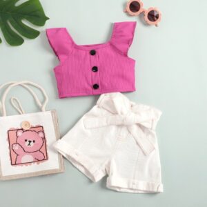 Kids Girls Basic Solid Square Neck Sleeveless Top And High Waist Shorts Set