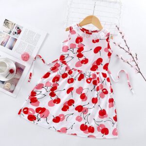 Kids Girls Basic Round Neck Sleeveless All Over Print Dress