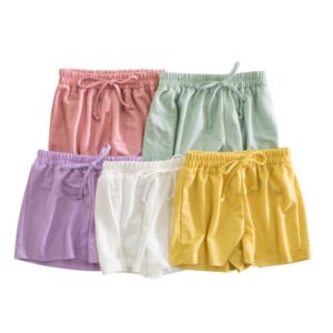 Kids Girls Basic Solid Color Elastic Casual Shorts