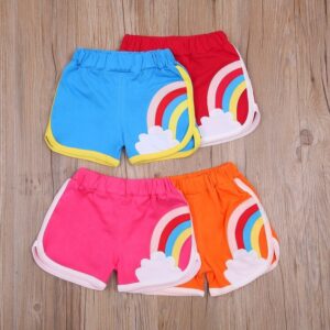 Kids Girls Casual Rainbow Pattern Sporty Elastic Waist Shorts
