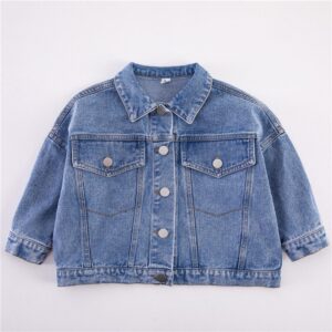 Kids Casual Solid Color Long Sleeve Single-breasted Lapel All-match Denim Coat