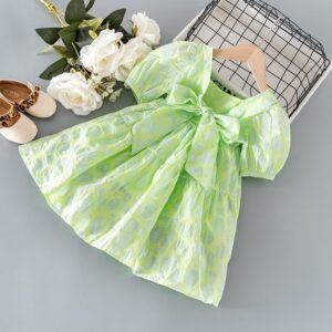 Kids Girls Sweet Polka Dot Puff Sleeve Bow Dress