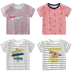 Kids Basic Cute Cartoon Pattern Round Neck Short Sleeve Loose T-Shirt