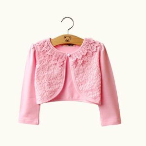 Kids Girls Basic Lace Lapel Design Long Sleeve Solid Color Cardigan