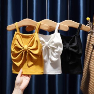 Kids Girls Basic Big Bow Sleeveless Solid Color Knitted Camisole