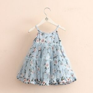 Kids Girls Pastoral Floral All Over Print Mesh Sleeveless Slip Dress