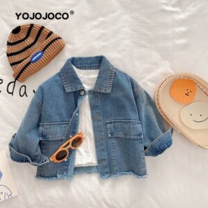 Kids Girls Casual Solid Color Lapel Long Sleeve Single-breasted Denim Coat